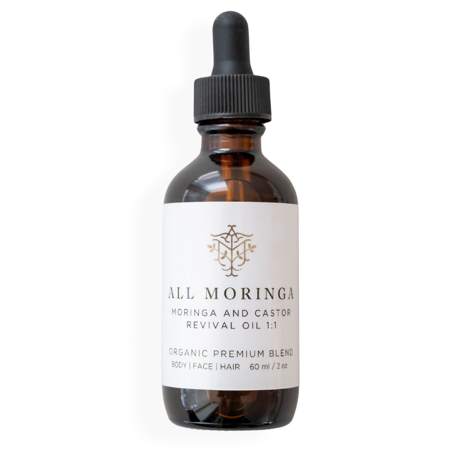 Premium Moringa & Castor Revival Oil with Vitamin E Cold Pressed Organic for Face, Body and Hair 2 oz